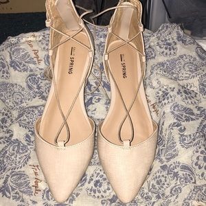 Lace up blush/cream textured flats